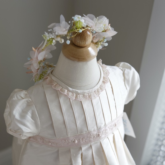 Ivory Silk Dress ELEGANT Pink Trim FLOWER GIRL Special Occasion Luli & Me NWT - Picture 5 of 11